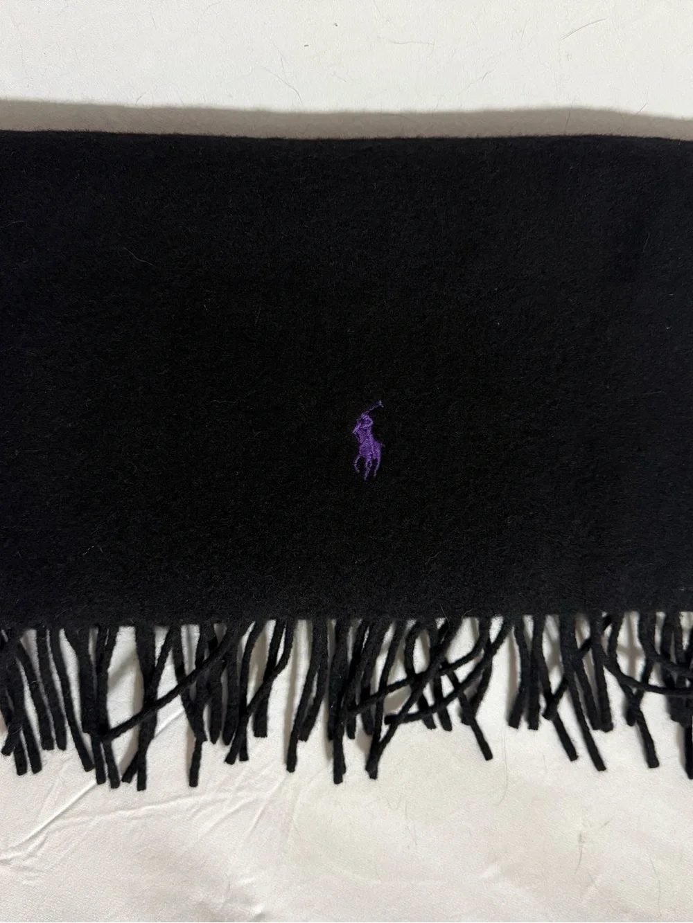 Polo Ralph Lauren Black Lambswool Scarf Purple Pony